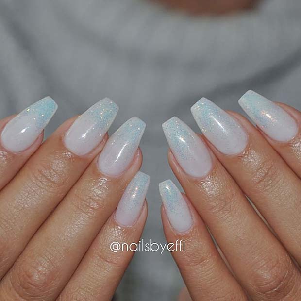 White Nails with Subtle Glitter