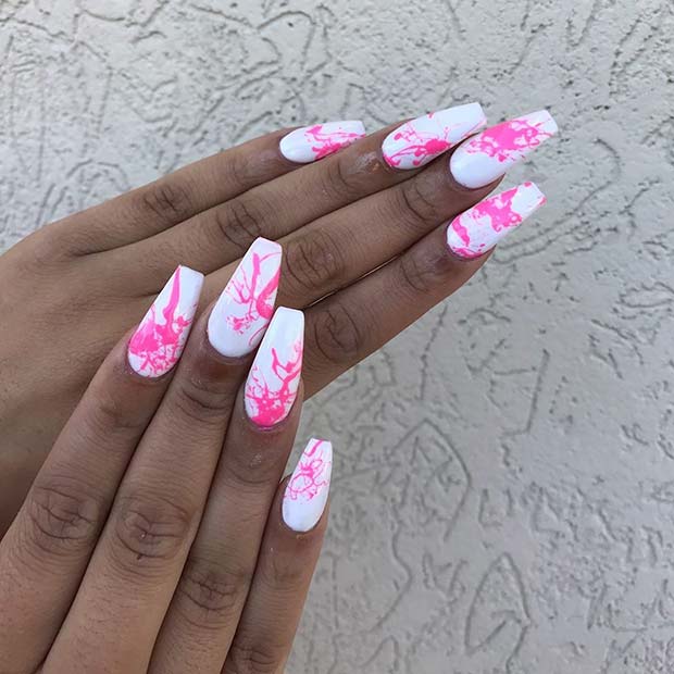 White and Pink Nail Art Design