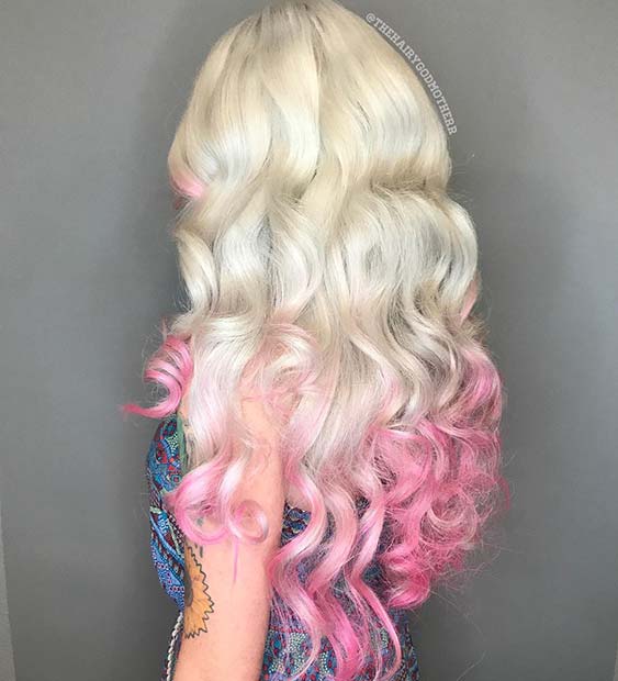 Long Blonde Hair with Pink Tips