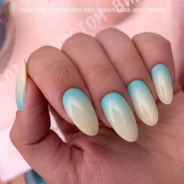 Blue and Light Yellow Ombre Nails