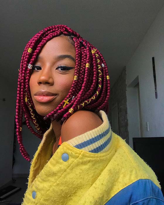 Short Red Box Braids