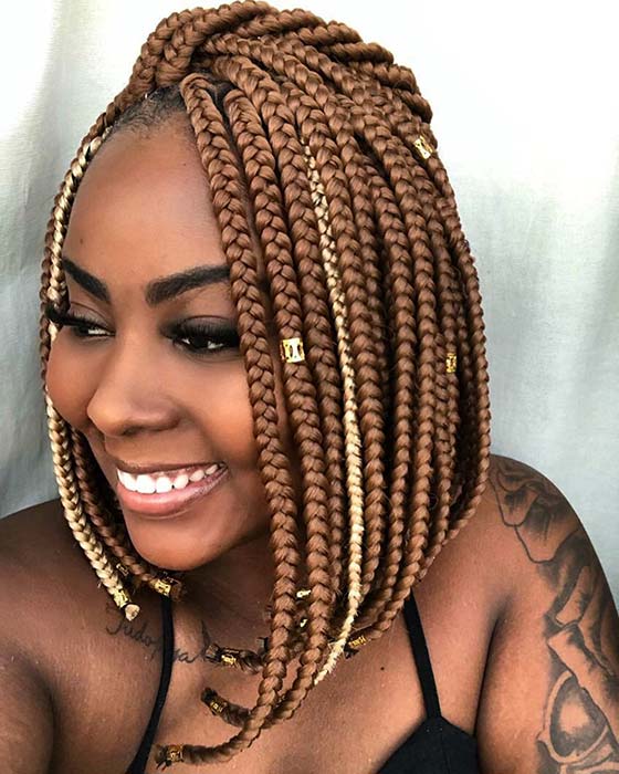 Caramel and Blonde Box Braids Bob