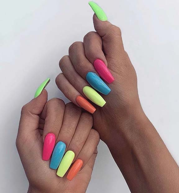 Colorful Coffin Nails