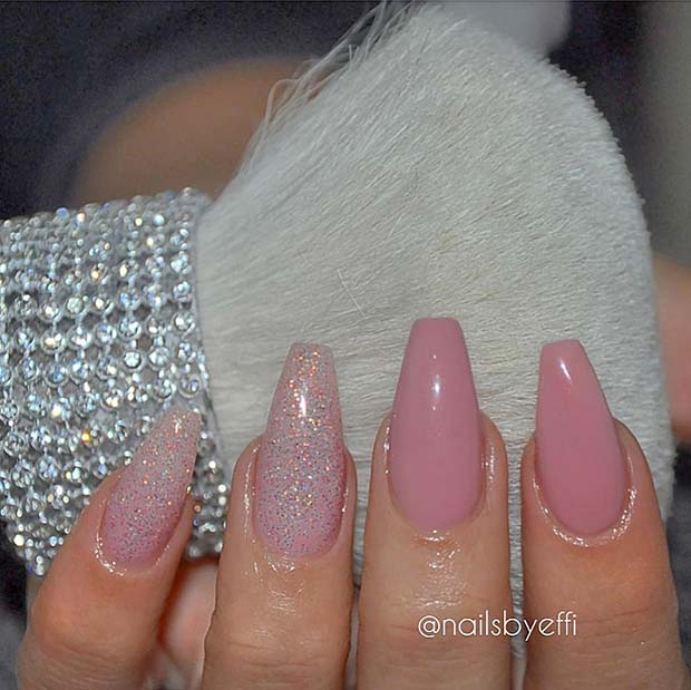 Elegant Pink Nails with Glitter