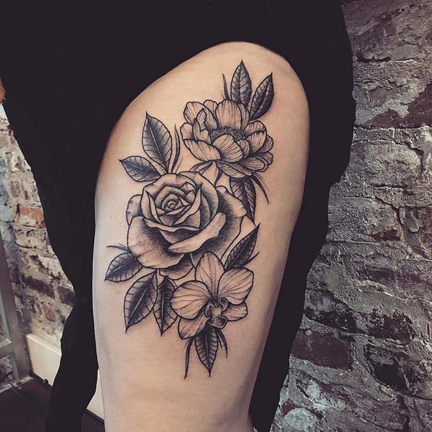 Floral Thigh Tattoo