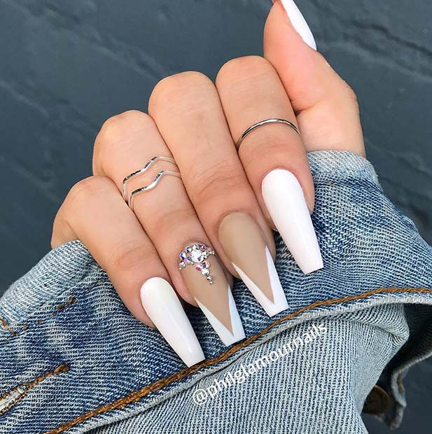 Sculpted coffin shape nails with V shape french manicure Fiber gel nails   YouTube