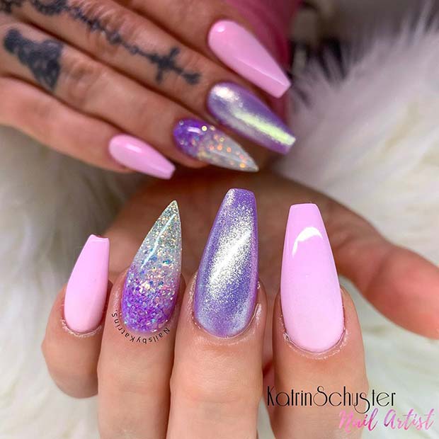 Glam Purple and Pink Nails