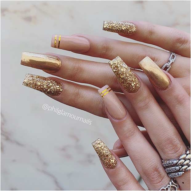 Gold Coffin Nails