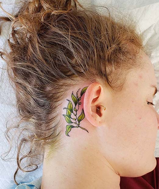 Leafy Behind the Ear Tattoo