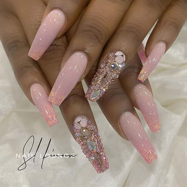 Light Pink Nail Design for Coffin Nails