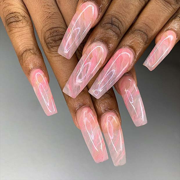 Light Pink Nails with Subtle Marbling