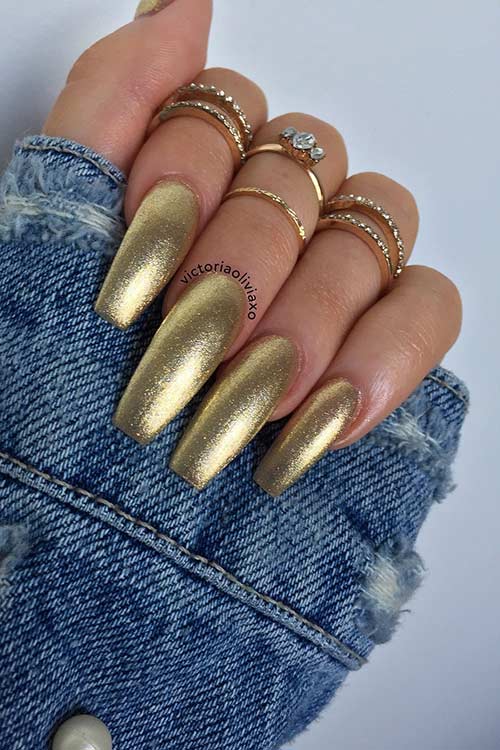 Long Gold Glitter Coffin Nails