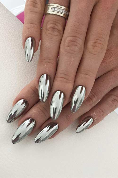 Metallic Silver Nail Design