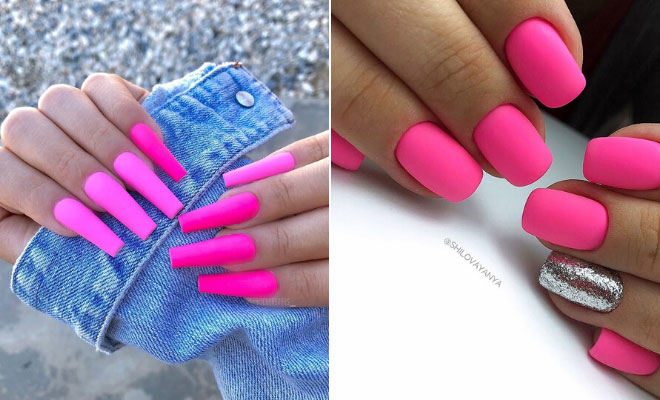 Hot Pink and Black Matte Nails - wide 11