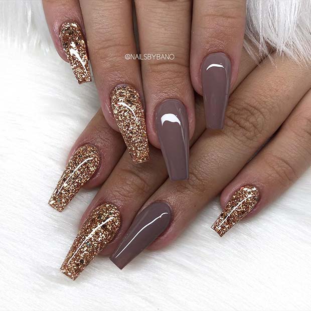 Dark Nude and Gold Nails