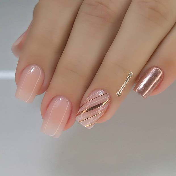 Nude Nails with Gold Chrome