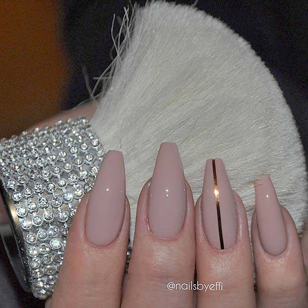 Nude Nails with a Gold Stripe
