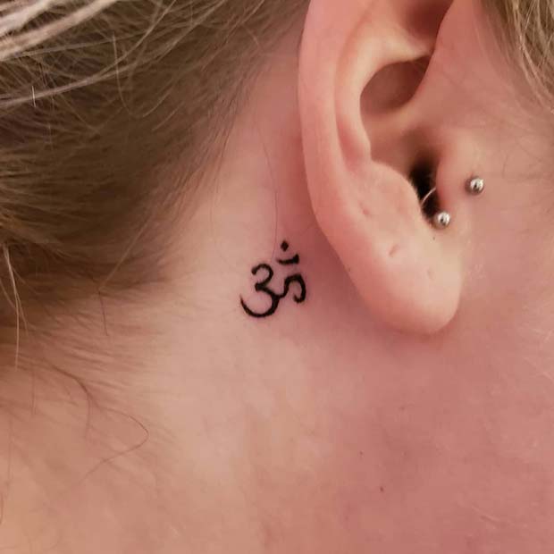 Om Behind the Ear Tattoo