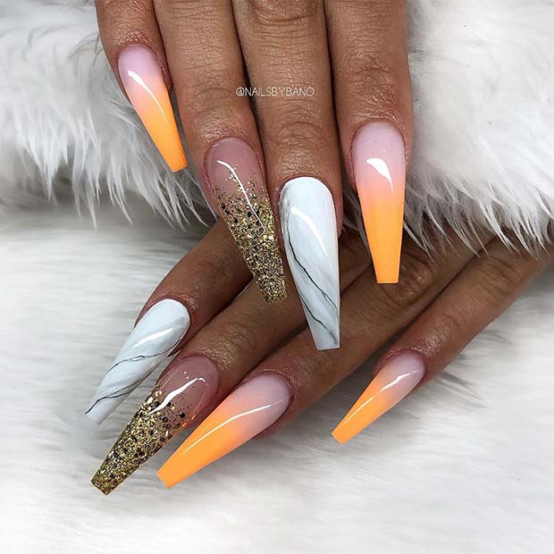 Long Ombre Coffin Nails
