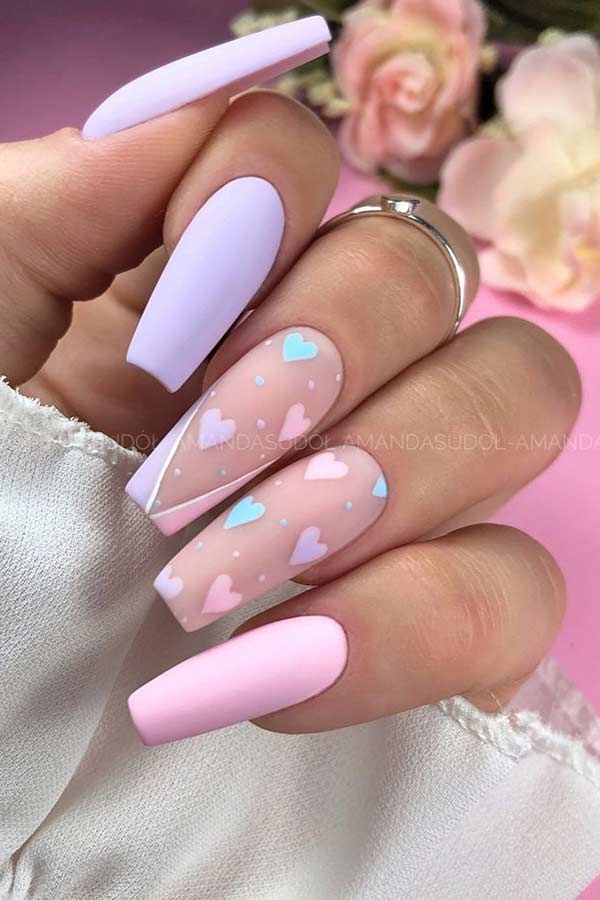 Pastel Heart Nails for Spring