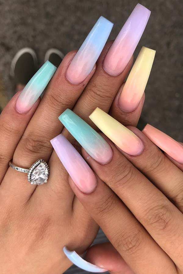 Pastel Rainbow Ombre Nails