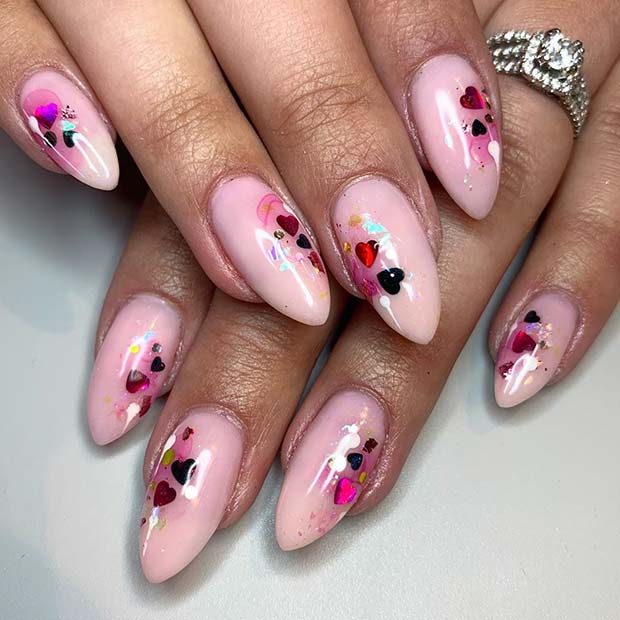 Pink Nails with Hearts