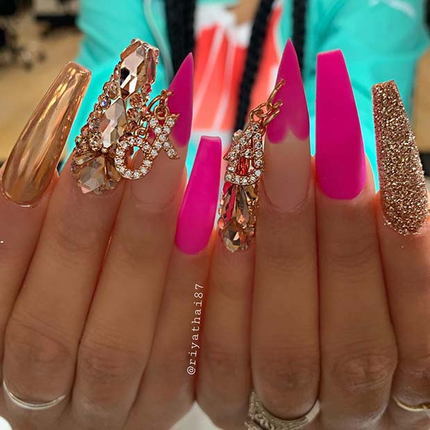 Pink and Gold Nail Design
