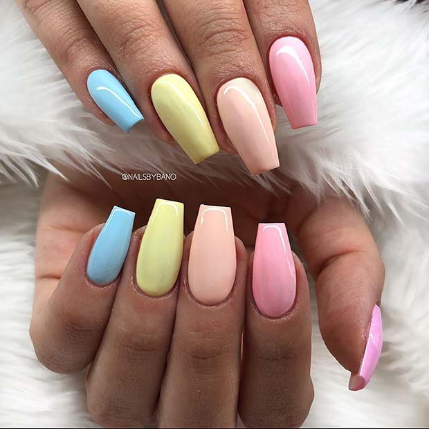 Colorful Pastel Coffin Nails