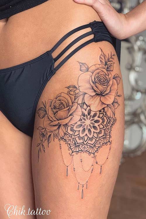 Roses and Mandala Tattoo Idea