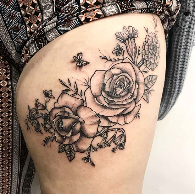 Tattoo uploaded by Nicole Perrin  Pocket watch rose and butterfly thigh  piece  Tattoodo