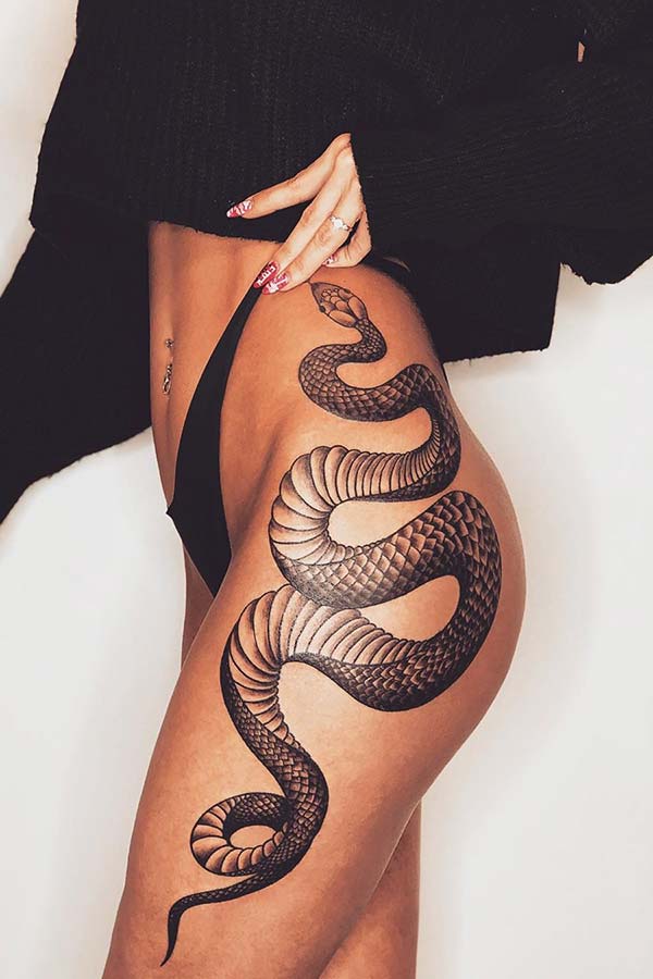 Snake Hip and Thigh Tattoo.