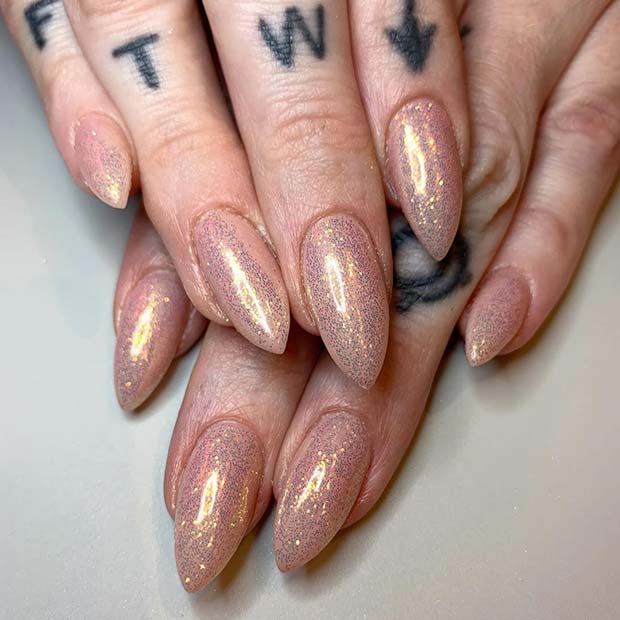 Soft Gold Glitter Nails
