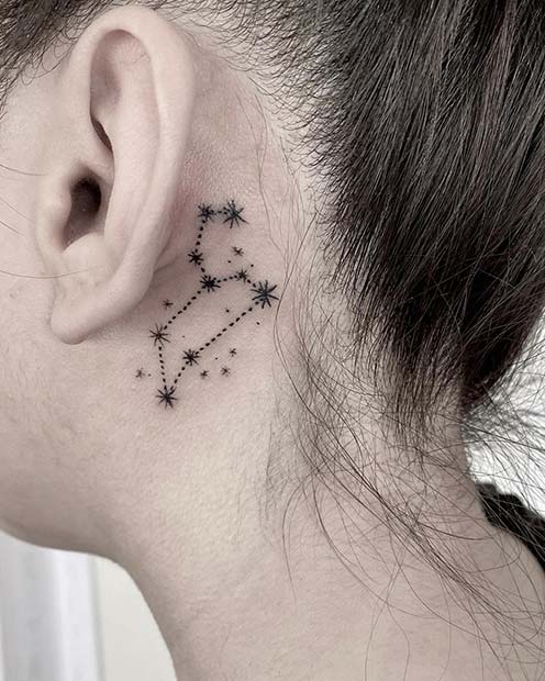 Star Constellation Behind the Ear Tattoo 