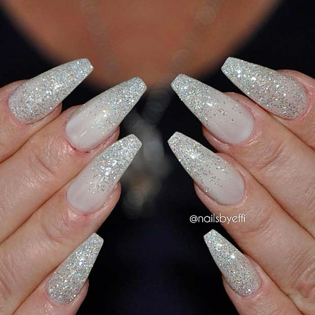 Silver Glitter Coffin Nails