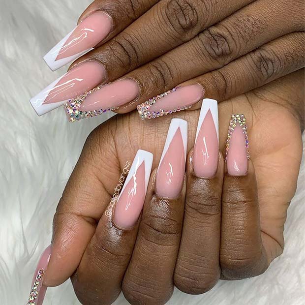 White and Rhinestone Tips