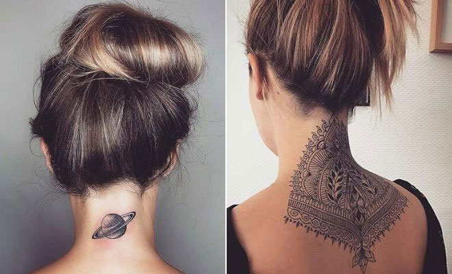 55 Attractive Back of Neck Tattoo Designs  For Creative Juice  Hals  tattoo frauen Tattoo hals Nacken tattoo