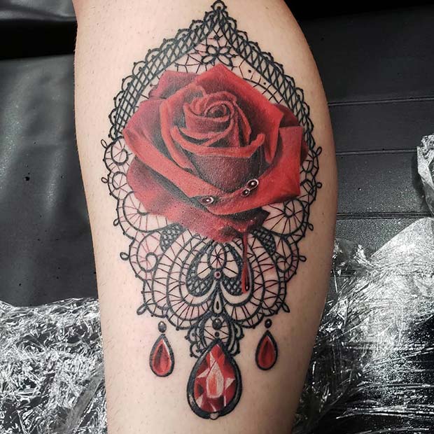 Red Roses Lace Tattoo On Left Sleeve