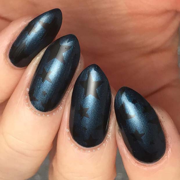 Black and Blue Star Nails
