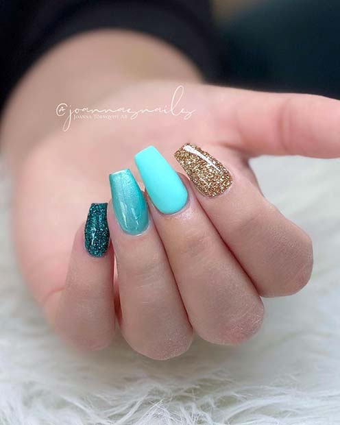 Blue and Gold Nail Design