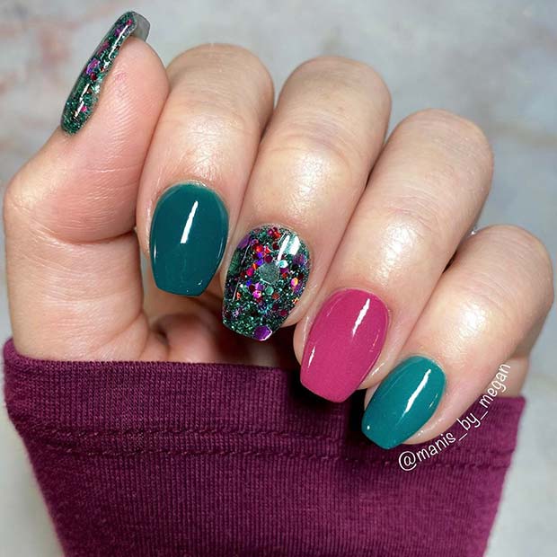 Bold and Sparkly Mani for Short Nails