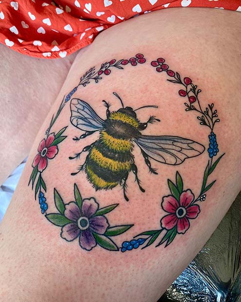 Bright Bumblebee with Flowers