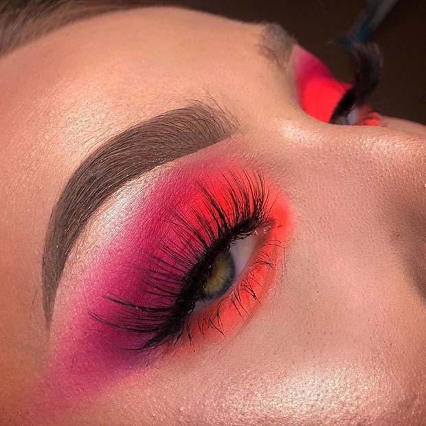 Neon Pink and Orange Eye Makeup