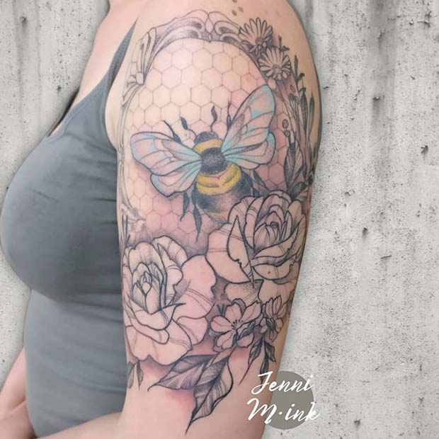 Bumble Bee Half Sleeve Tattoo Design 