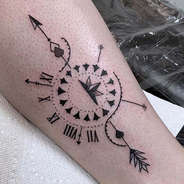Clock and Arrows with Roman Numerals 