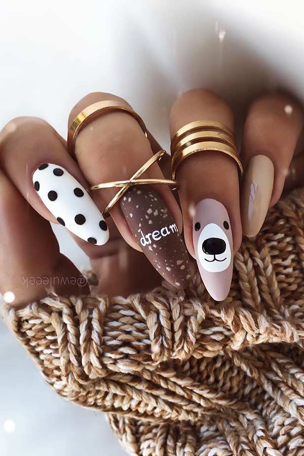 Cute Bear Nails with Polka Dots
