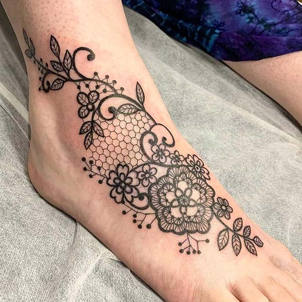 Delicate Lace Tattoo Design with Flowers