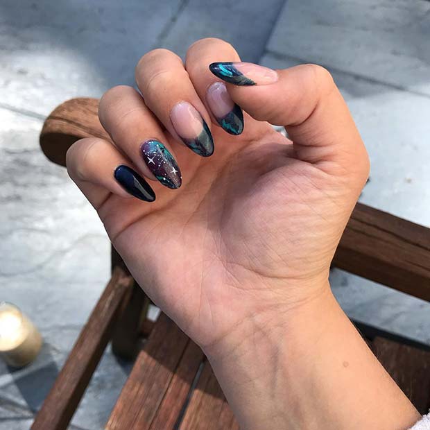 Almond Nails with Galaxy Tips