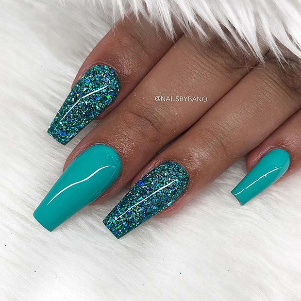 Teal Coffin Nails