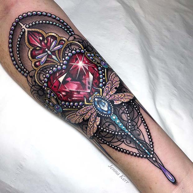 Gorgeous Tattoo Design with Lace and Gems