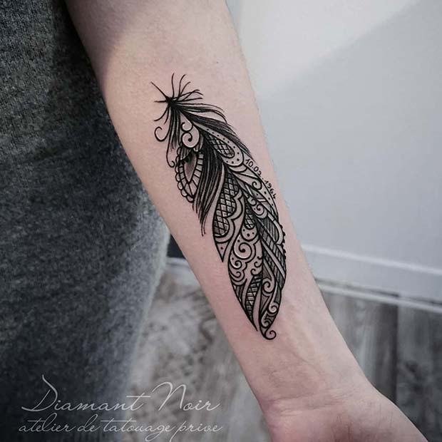 Lace Feather Tattoo Design